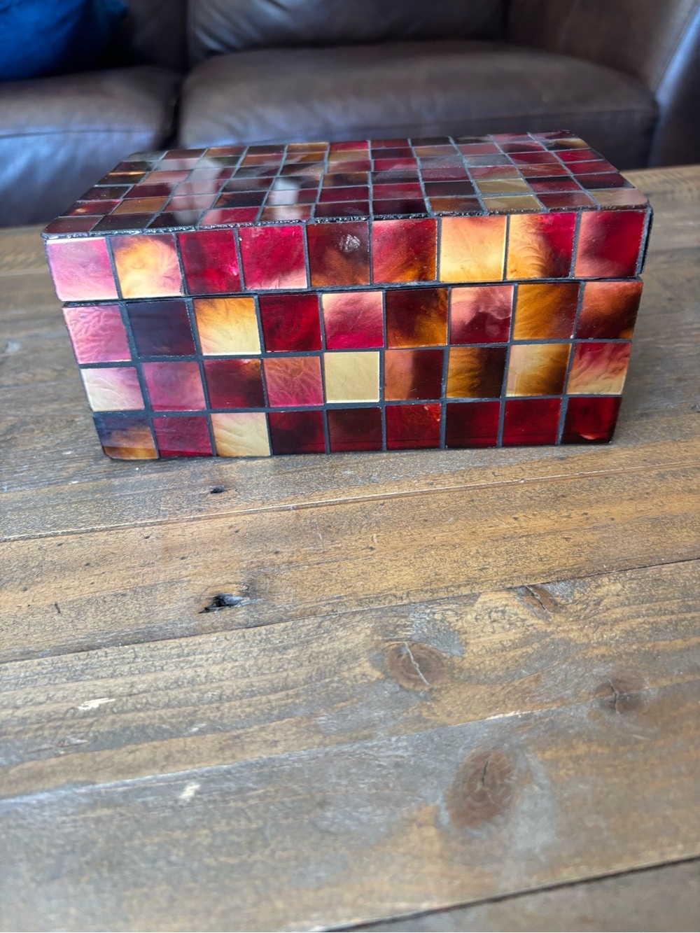 Glass Mosaic Jewelry Box in Red and Gold